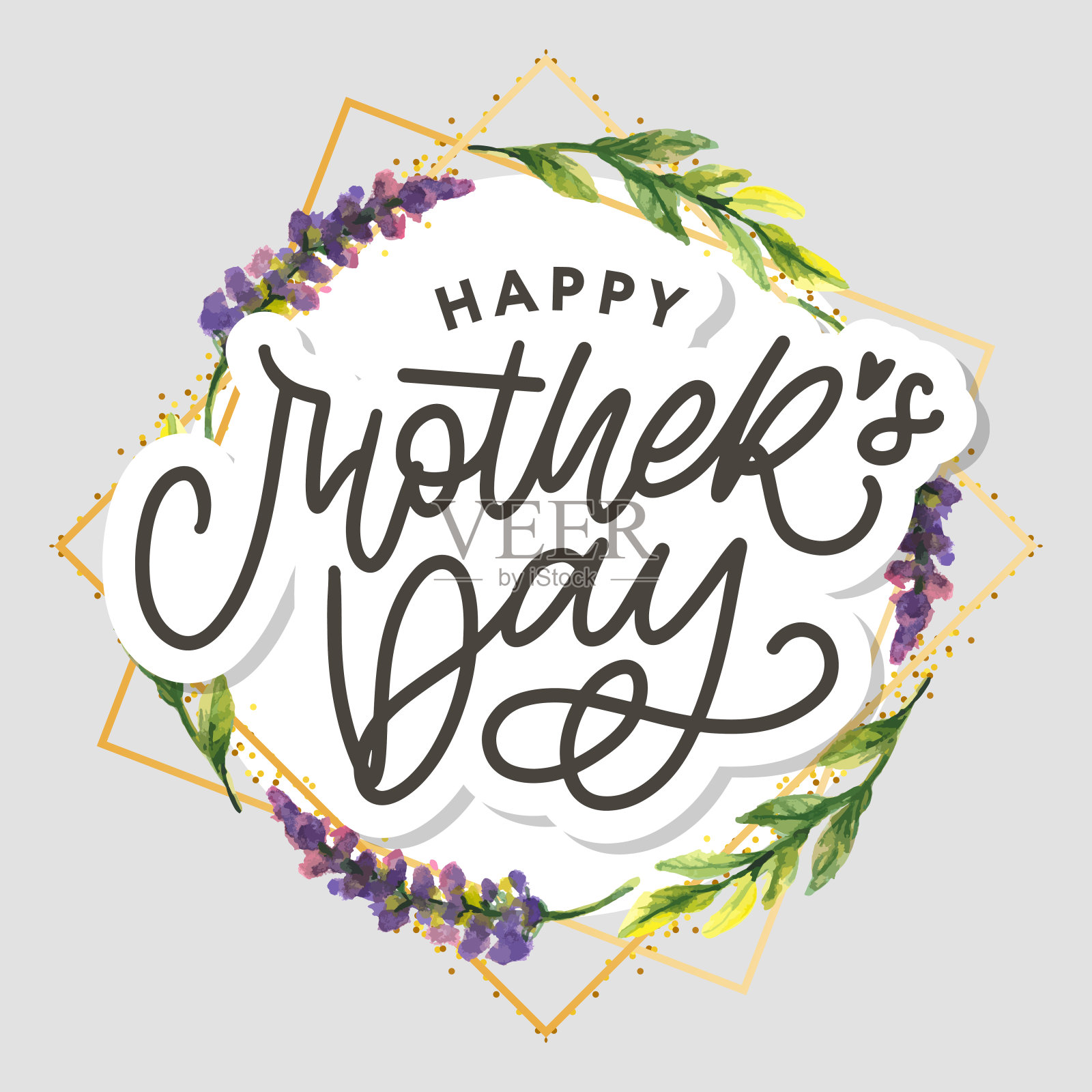 优雅的贺卡设计与时尚的文字母亲节在五颜六色的鲜花装饰的背景。插画图片素材