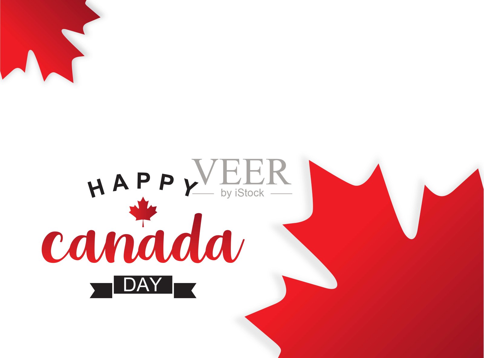 用红字写加拿大快乐日枫叶。背景，海报，矢量插图插画图片素材