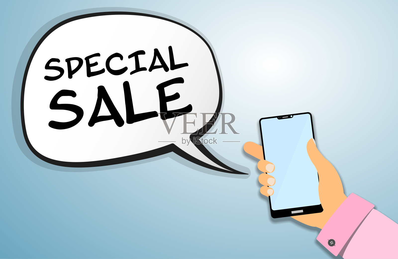 手持智能手机与特别销售公告信息设计元素图片