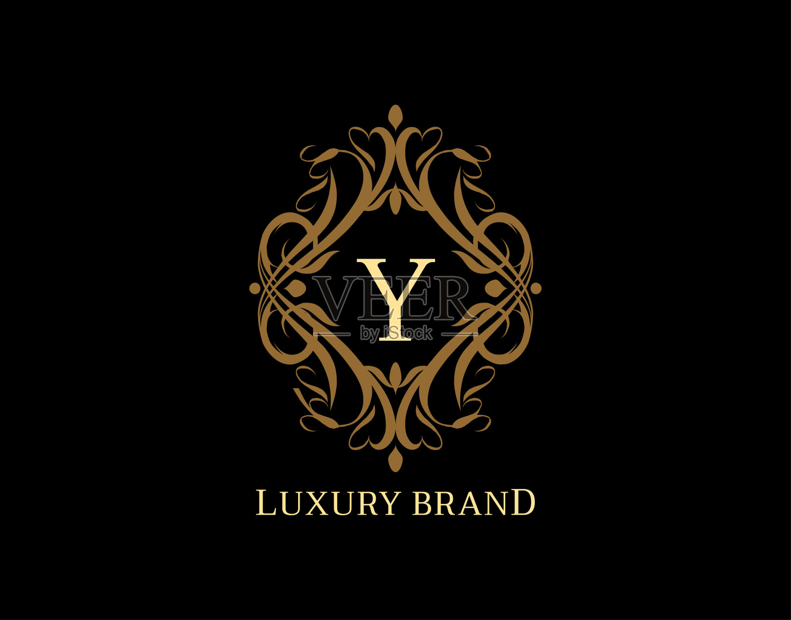 豪华金字字母Y标志。设计元素图片