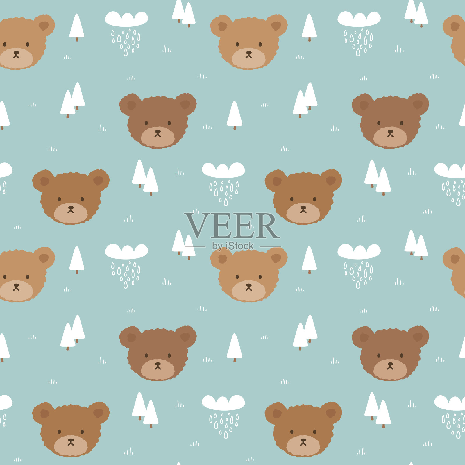 泰迪熊无缝图案背景，插画图片素材
