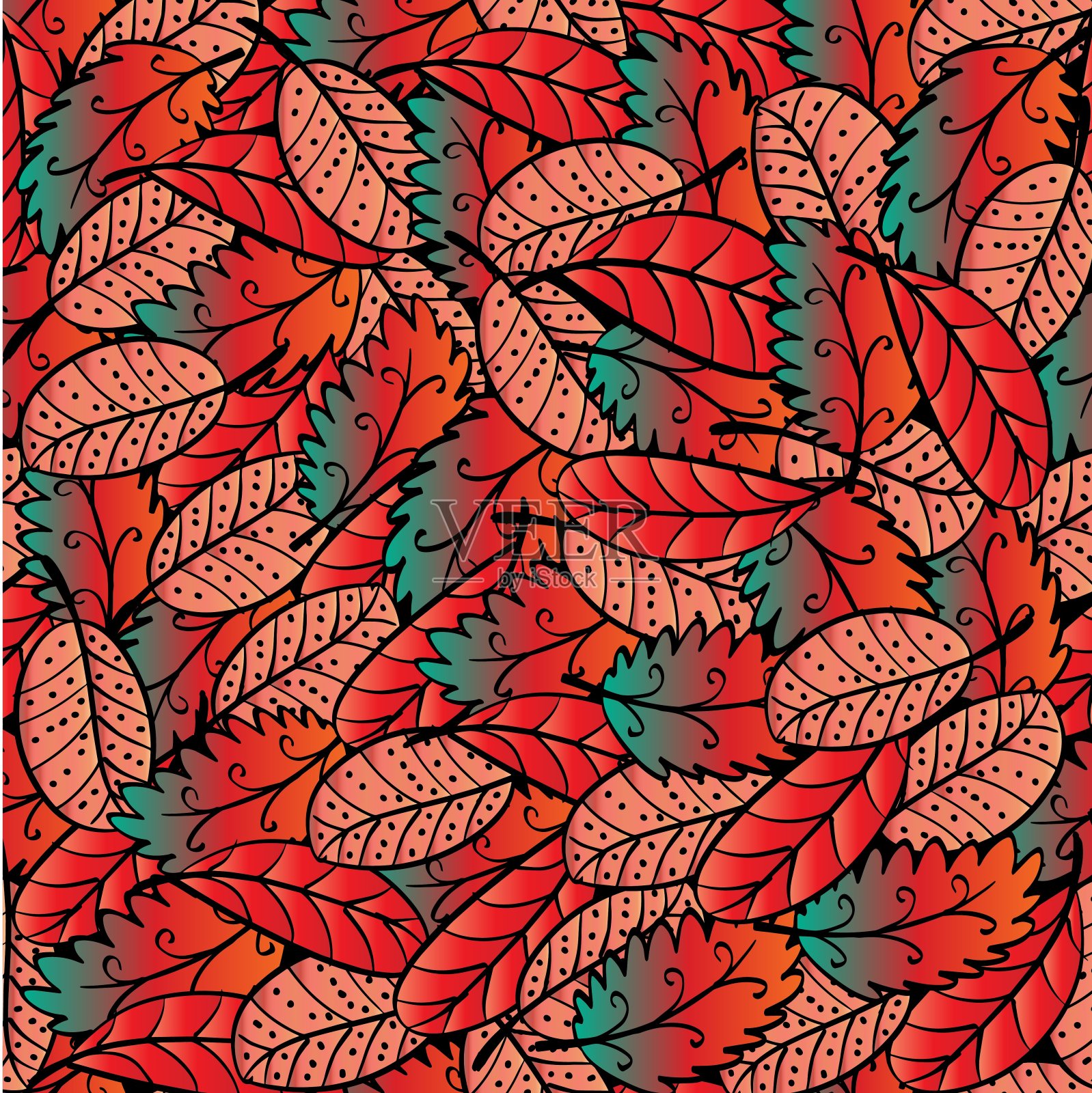 叶子无缝模式。手绘树叶纹理。插画图片素材