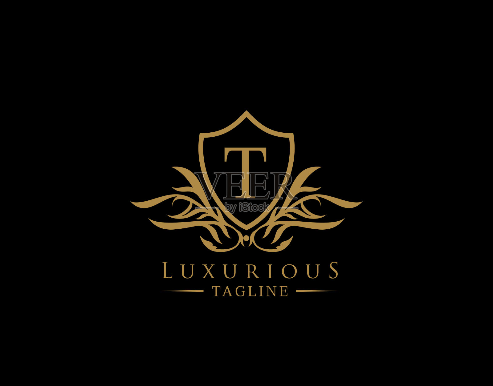 经典盾T标志设计。插画图片素材