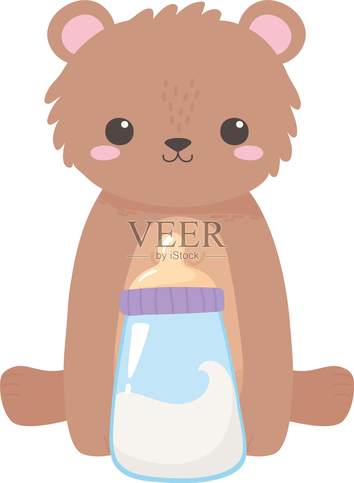 用奶瓶给可爱的小熊洗澡设计元素图片