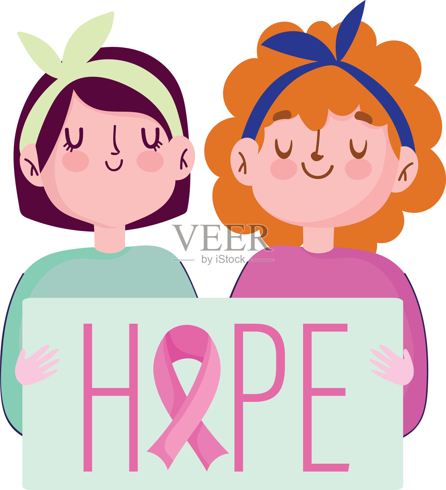 乳腺癌宣传月两名年轻女性设计元素图片