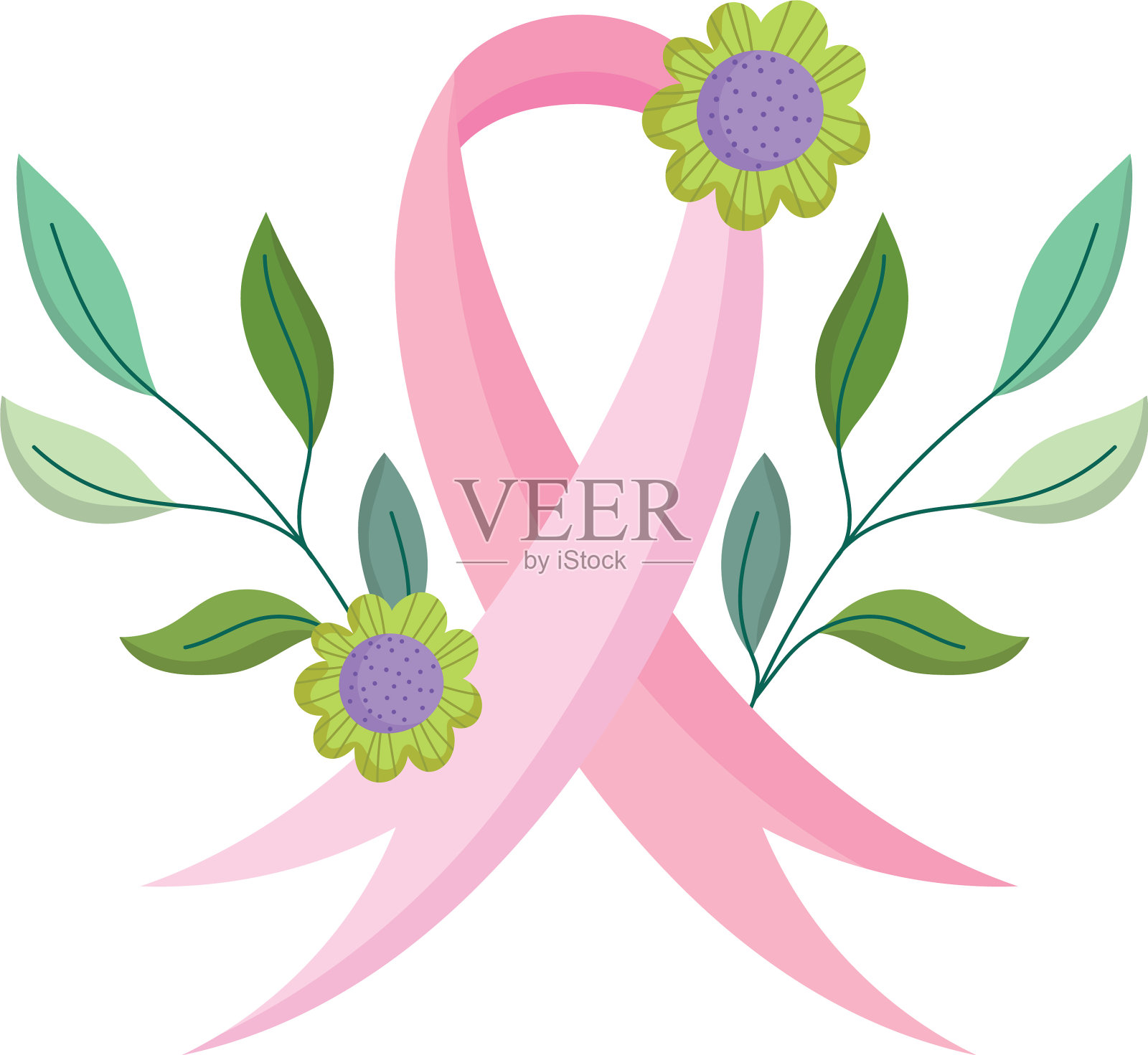 乳腺癌宣传月粉色丝带花设计元素图片