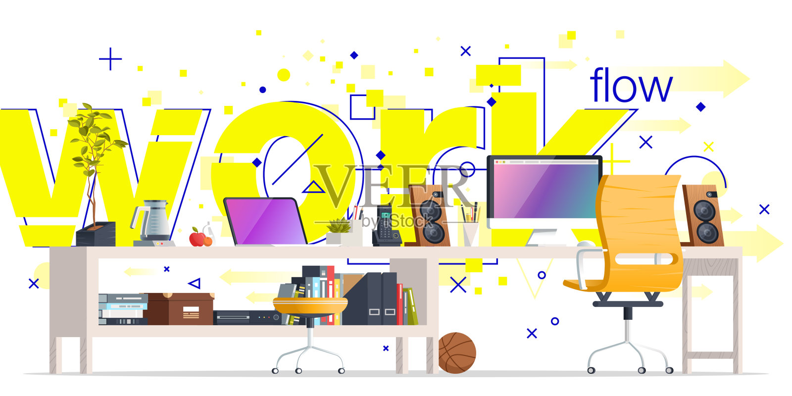 办公场所室内设计插画图片素材