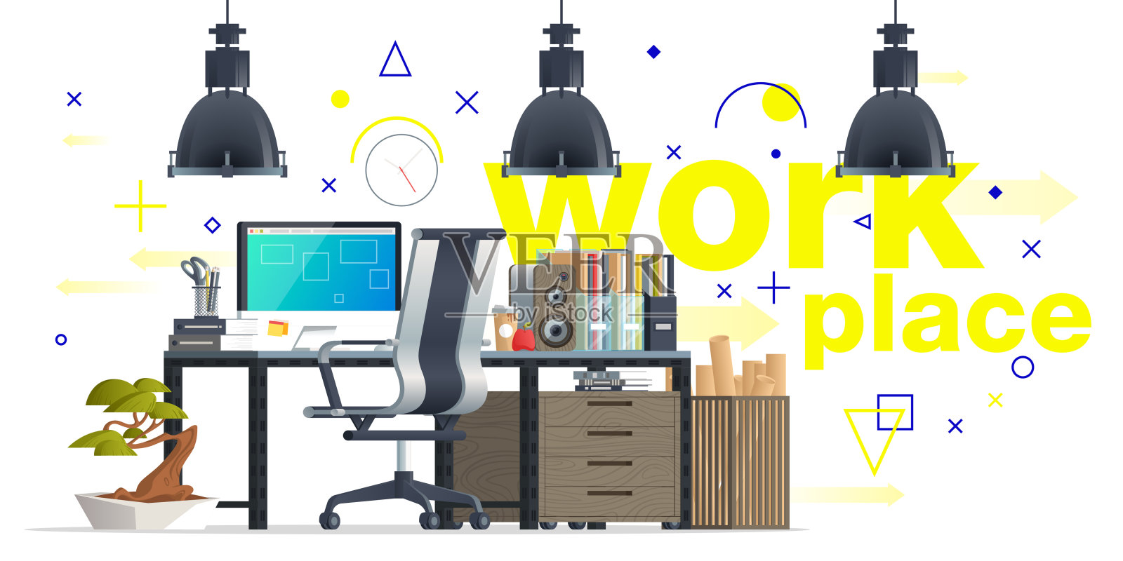 办公室工作场所室内设计插画图片素材