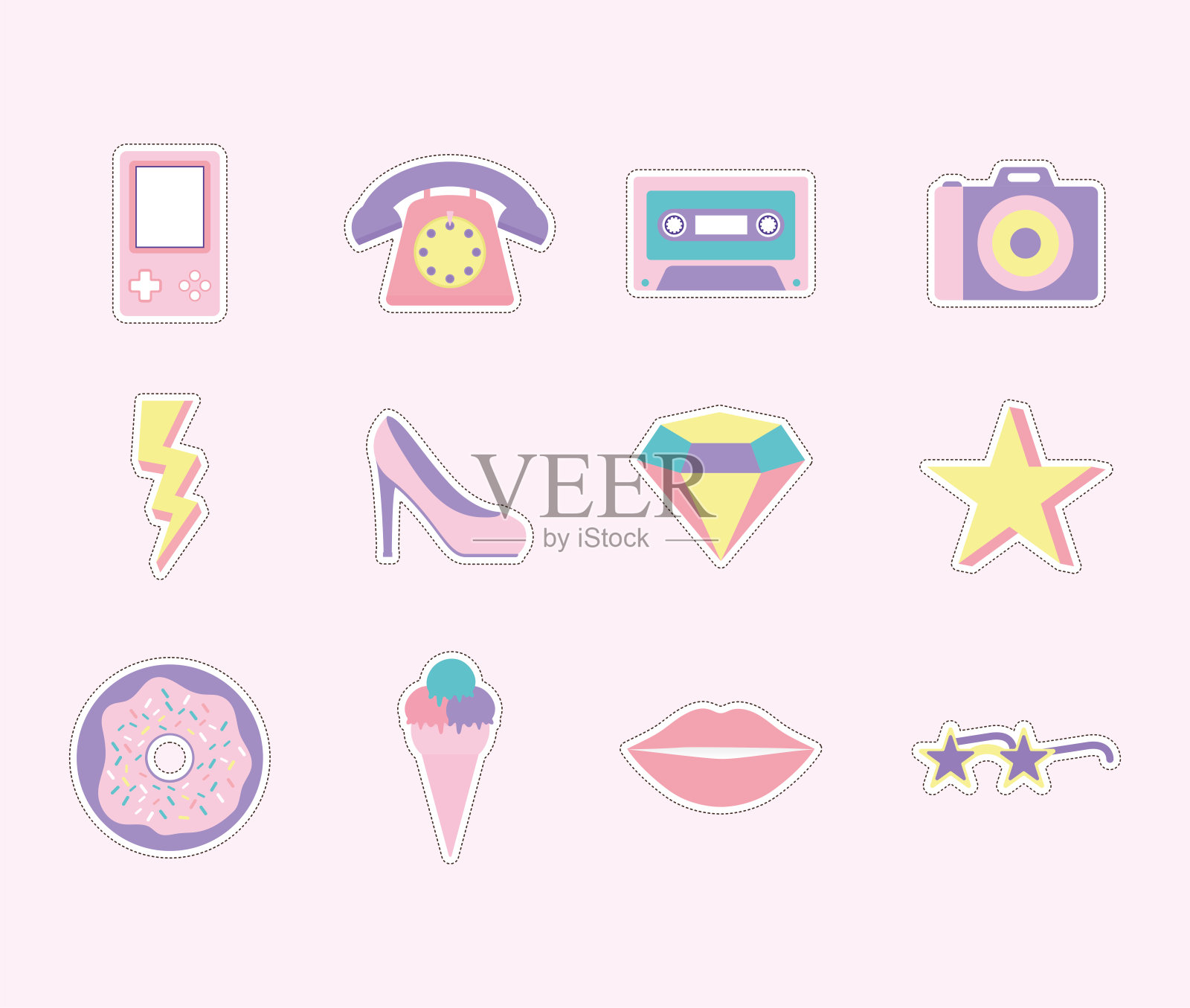 80年代和90年代补丁的集合设计元素图片