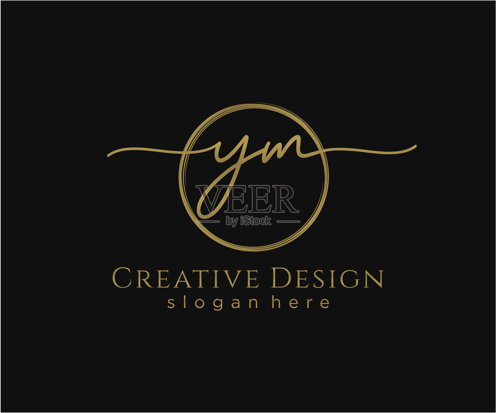 首字母ym手写标志与圆模板插画图片素材