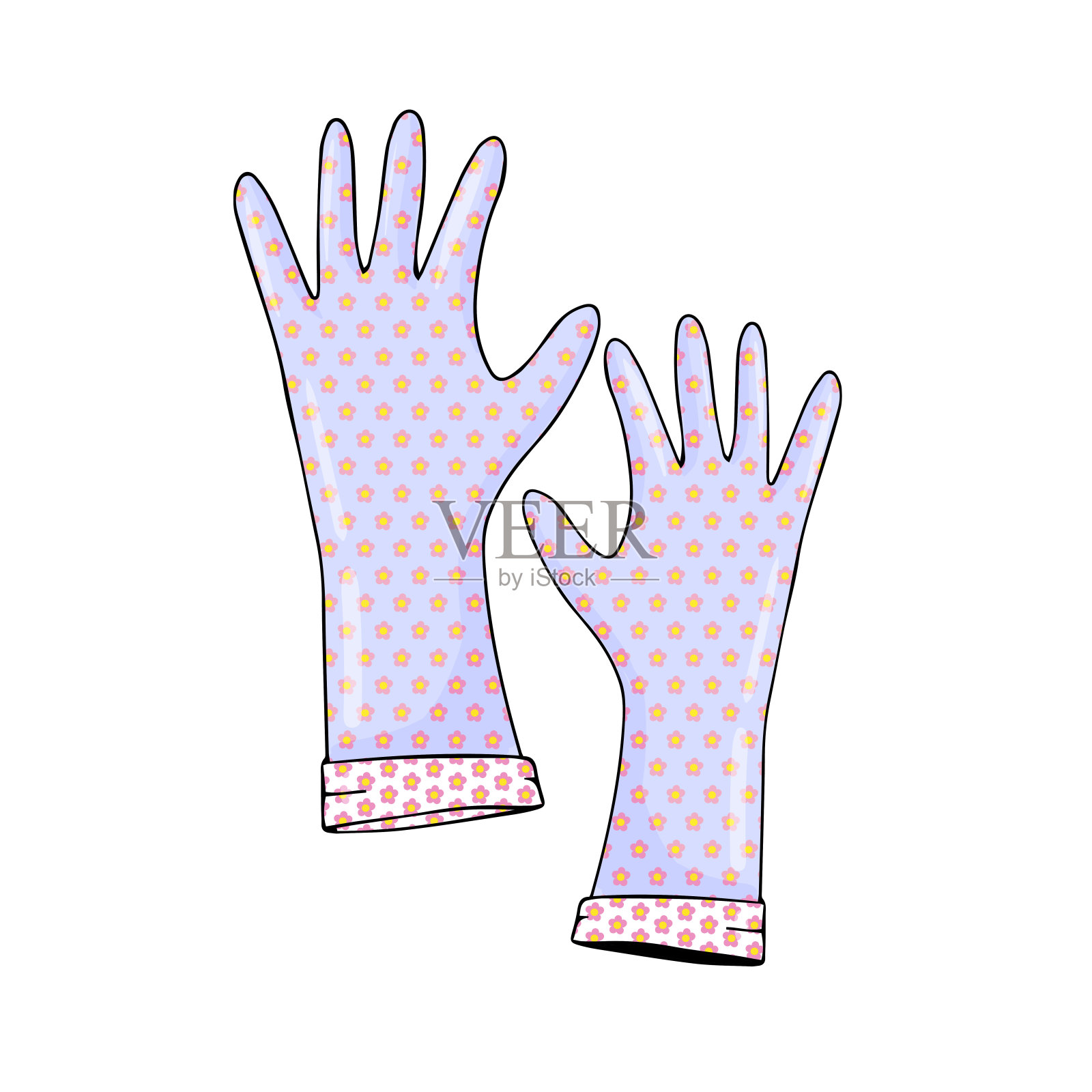 橡胶手套与花卉图案的园艺矢量插图孤立在白色背景上插画图片素材