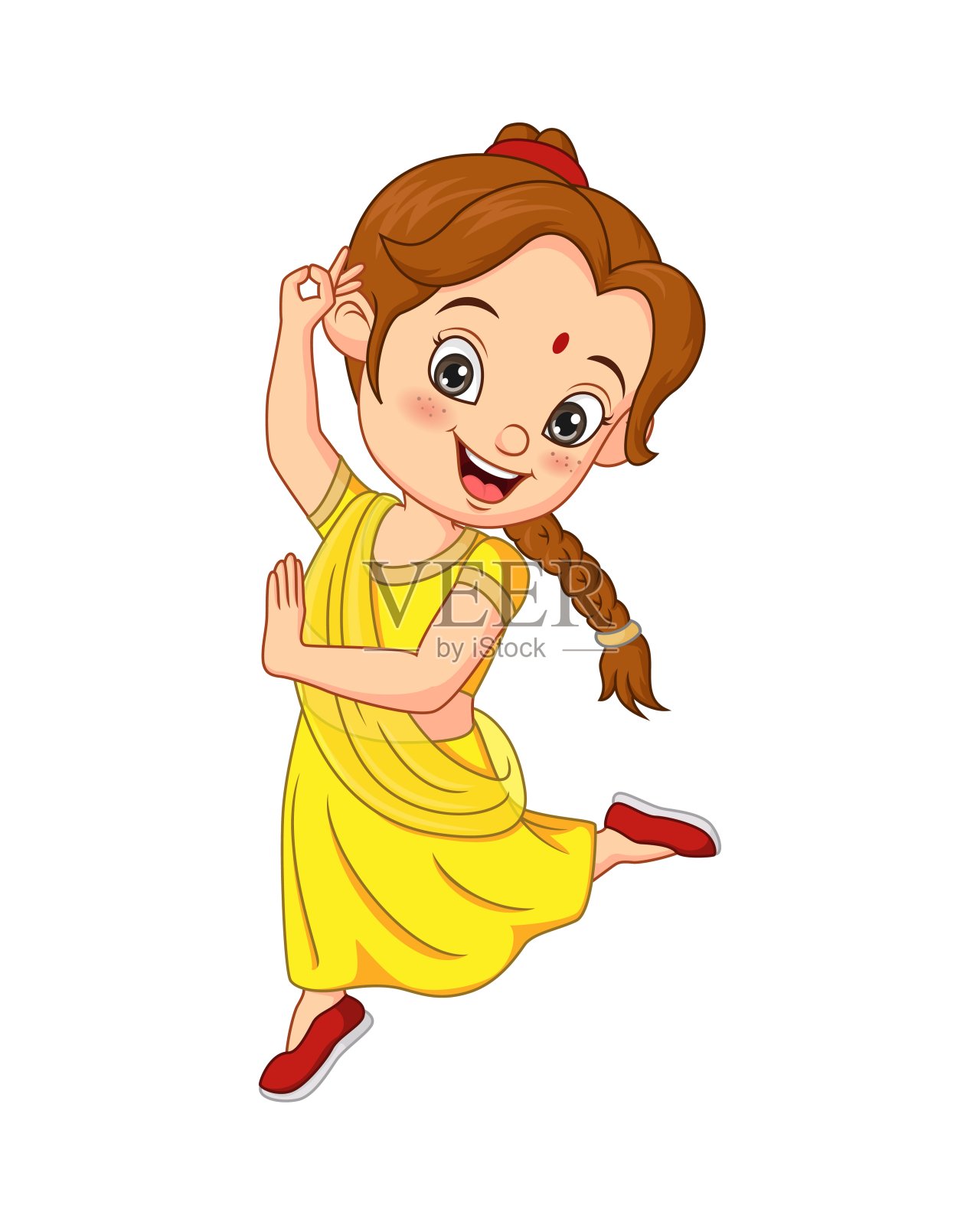 卡通滑稽的女孩穿着印度民族服装设计元素图片