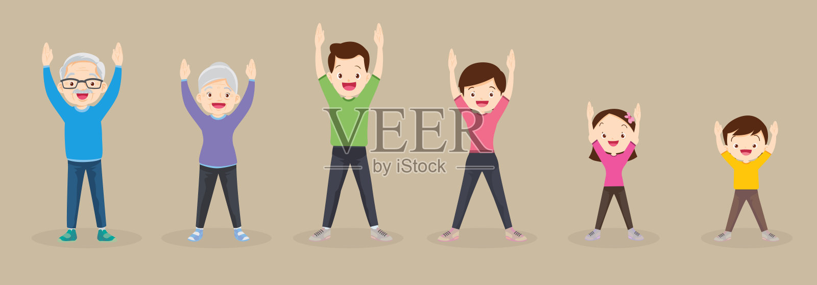 为健康一起锻炼的大家庭插画图片素材