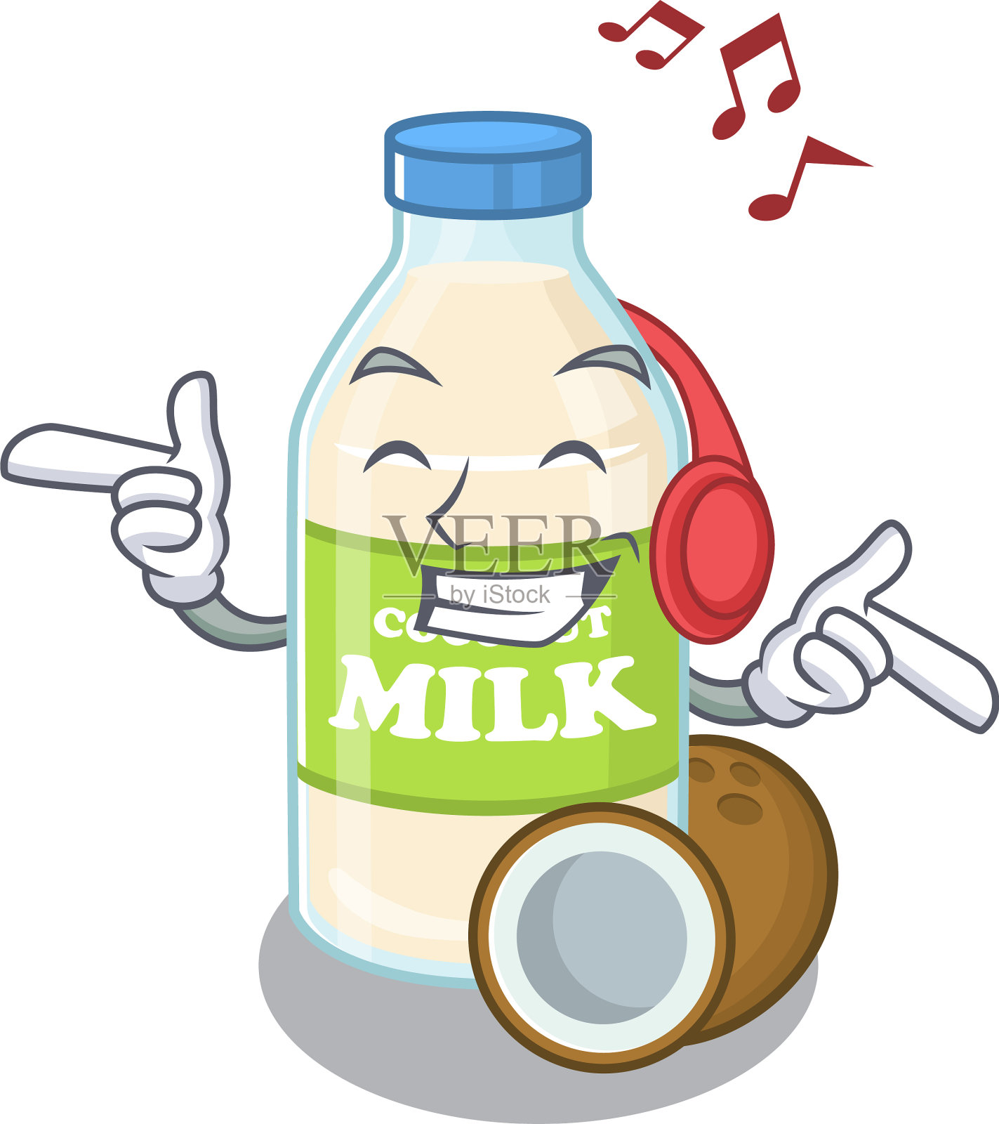 听音乐的椰奶卡通人物设计元素图片