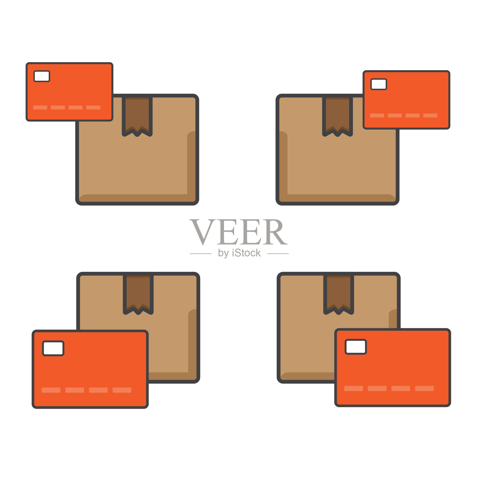 纸箱图标。带有信用卡插图的硬纸板。平面向量的图标。可用于，图标设计元素，ui，网页，应用程序。图标素材