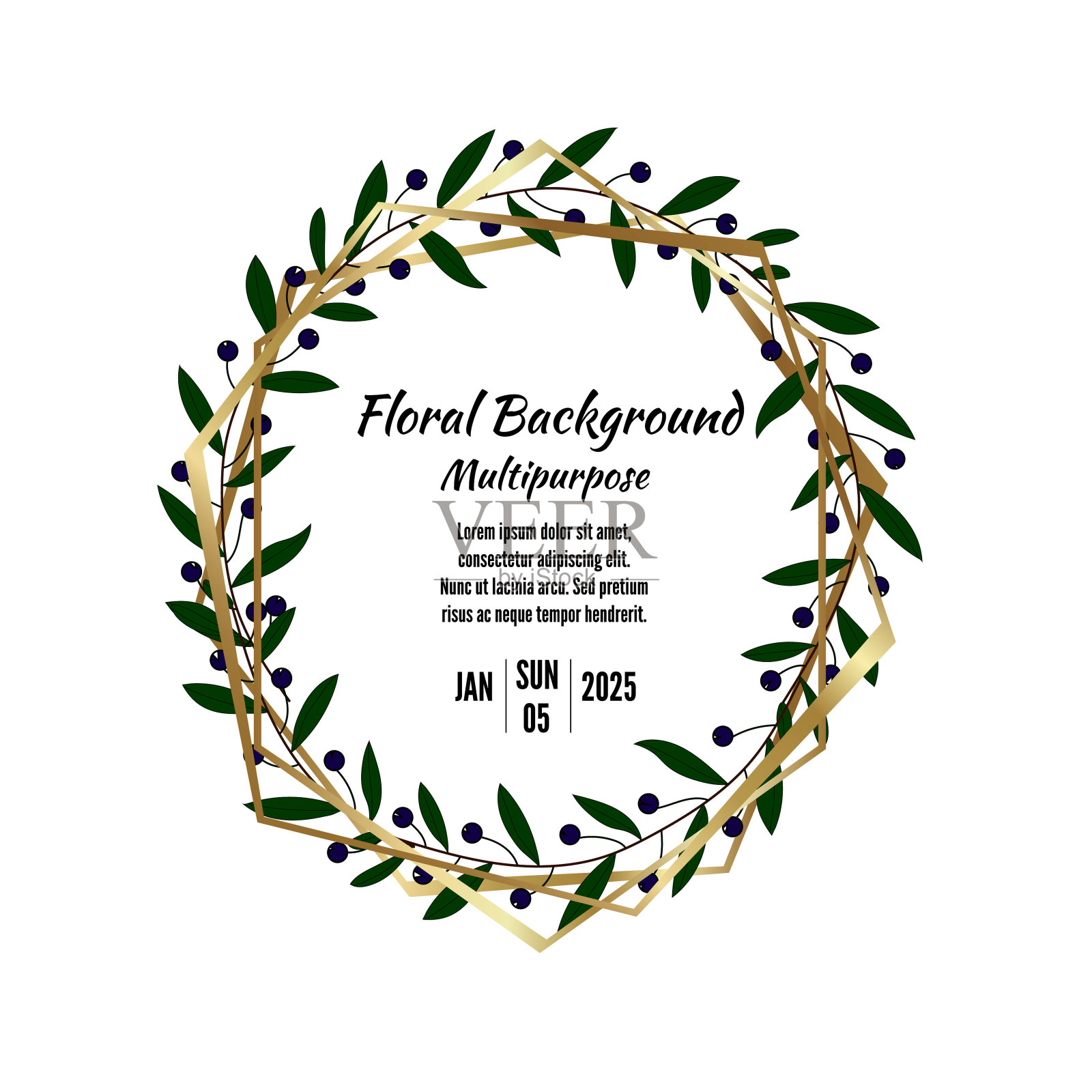 向量贺卡。植物插图。金框架由三层组成。向量经验10。插画图片素材