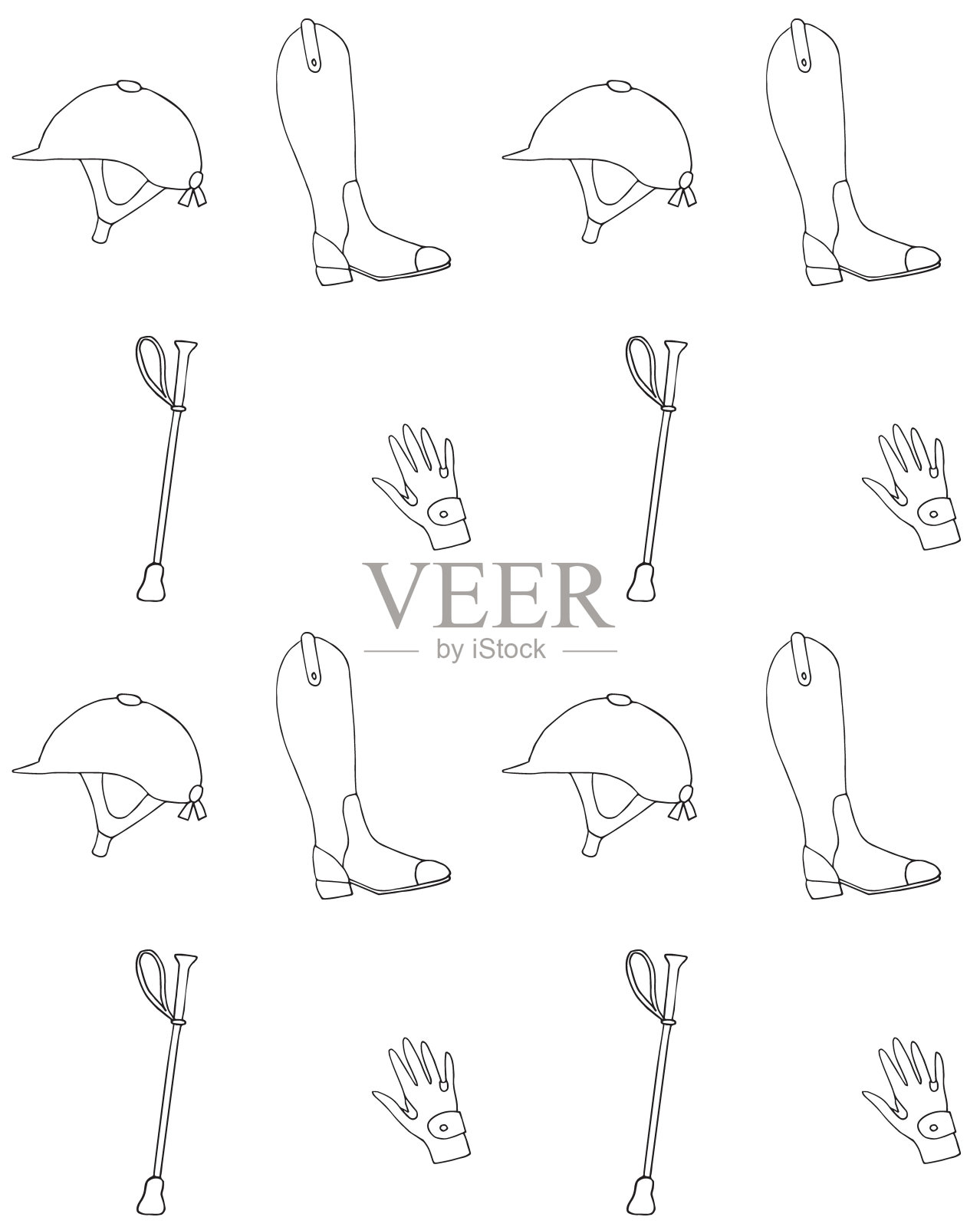 矢量无缝图案手绘涂鸦素描骑马骑马设备插画图片素材