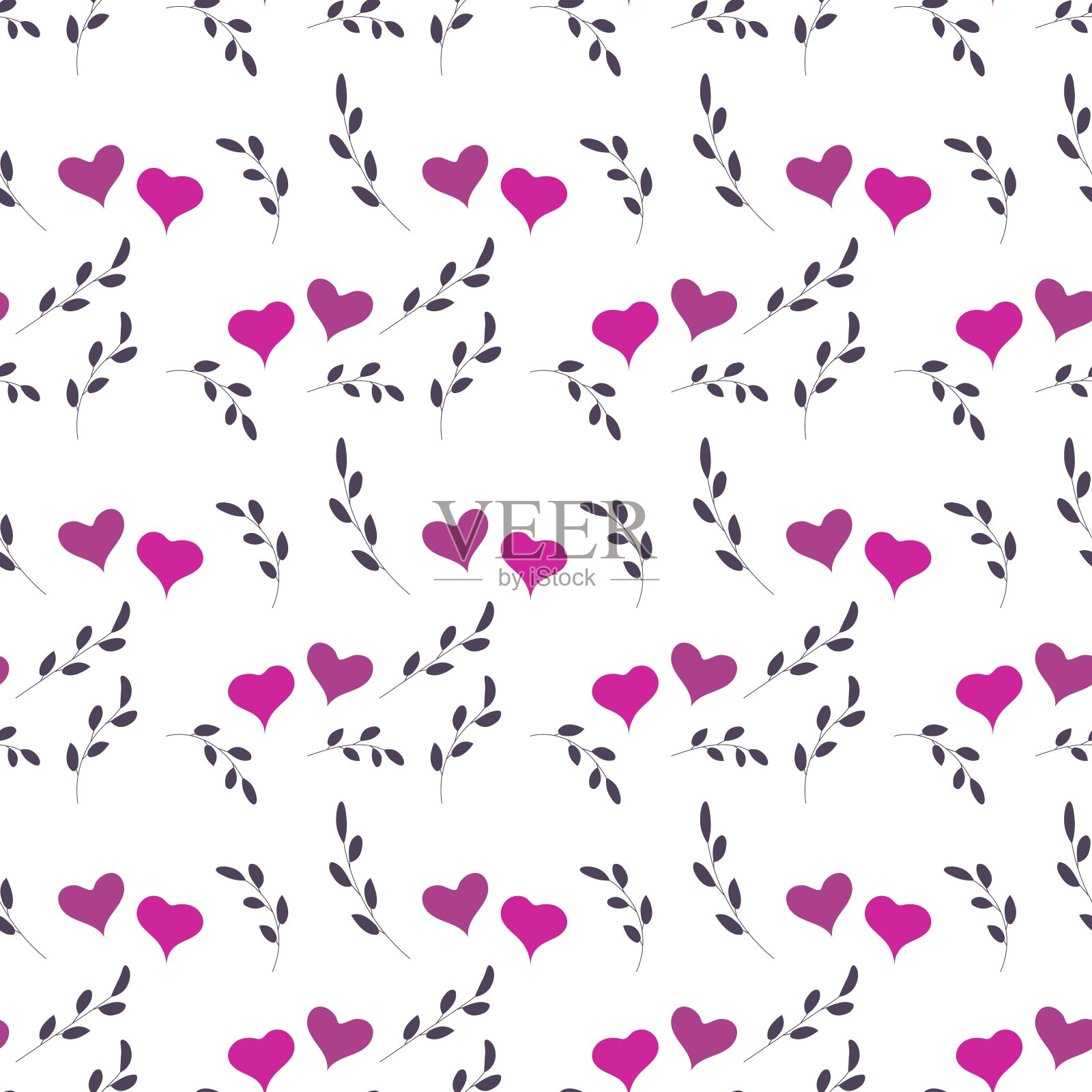 透明的背景上的心和叶子。插画图片素材