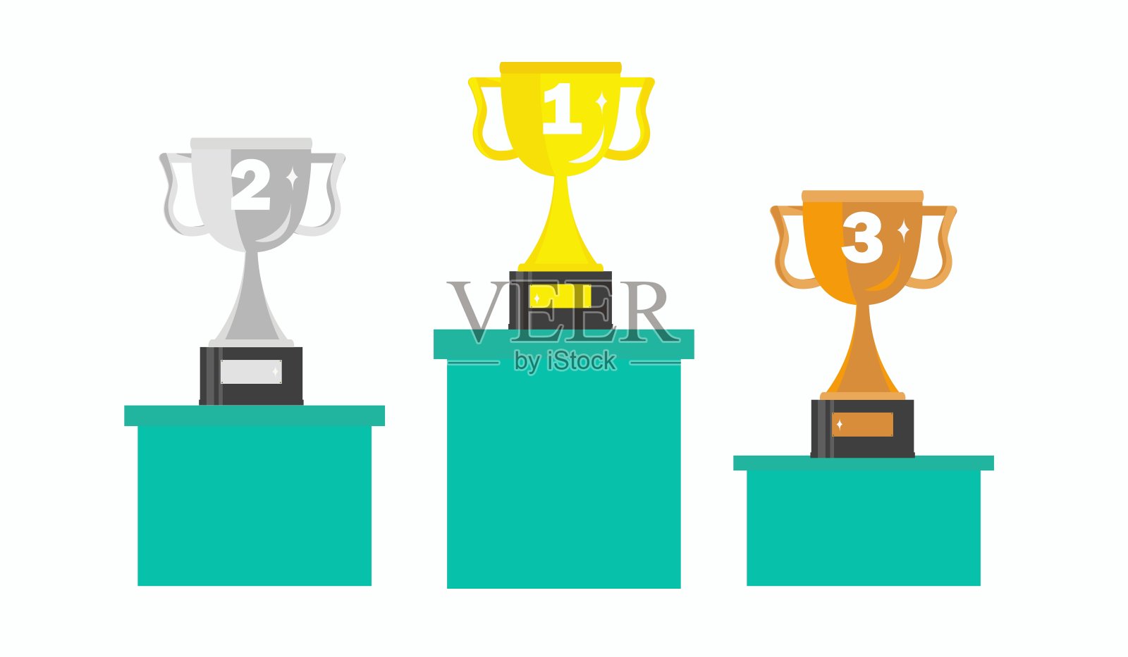 回报的地方。领奖台上的金、银、铜奖杯分别设1、2、3位。奖项和胜利，矢量插图在一个白色的背景插画图片素材