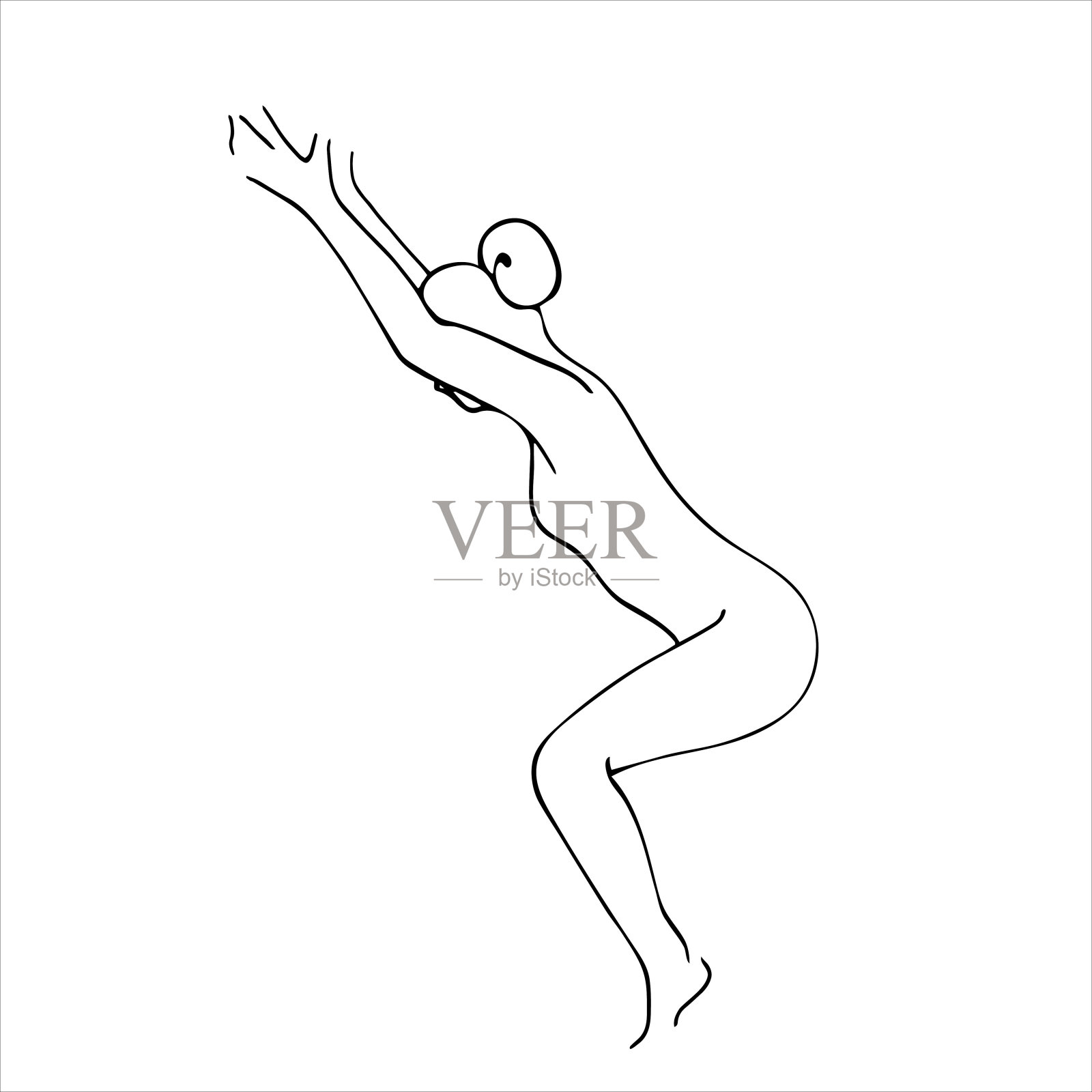 女人做哈他瑜伽幻椅式，手绘线条涂鸦矢量图插画图片素材