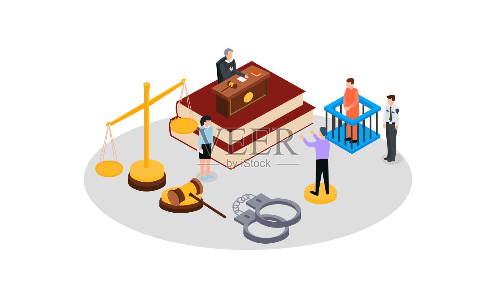 法律正义等距构成与小人插画图片素材