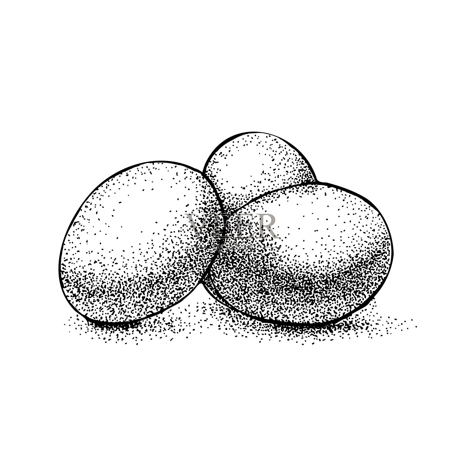 三个鸡蛋复古雕刻。黑色墨水孤立插画图片素材