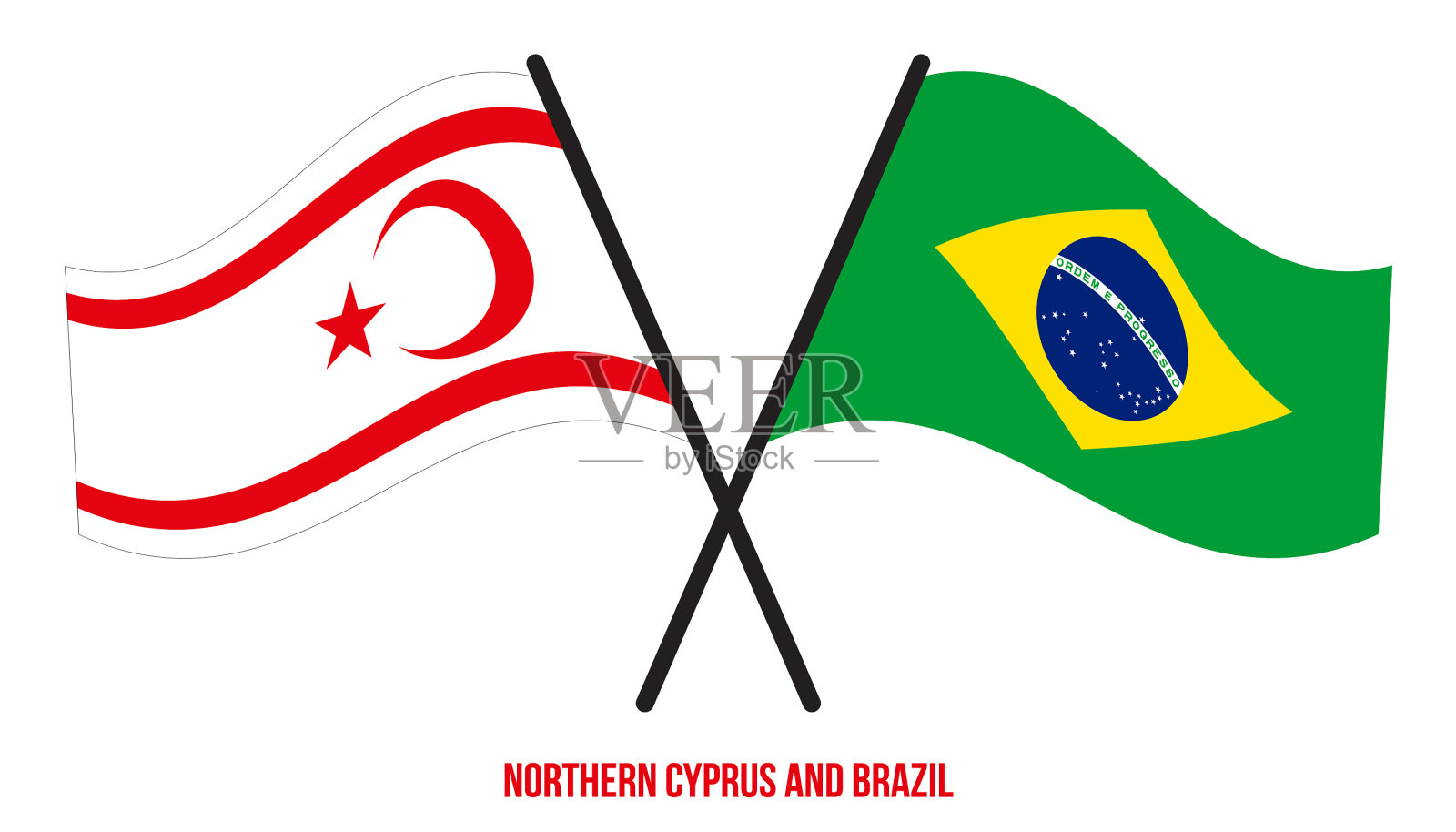 北塞浦路斯和巴西国旗交叉插画图片素材