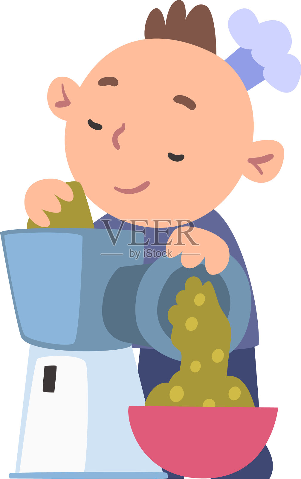 男孩厨师用绞肉机煮可爱的孩子炊具设计元素图片