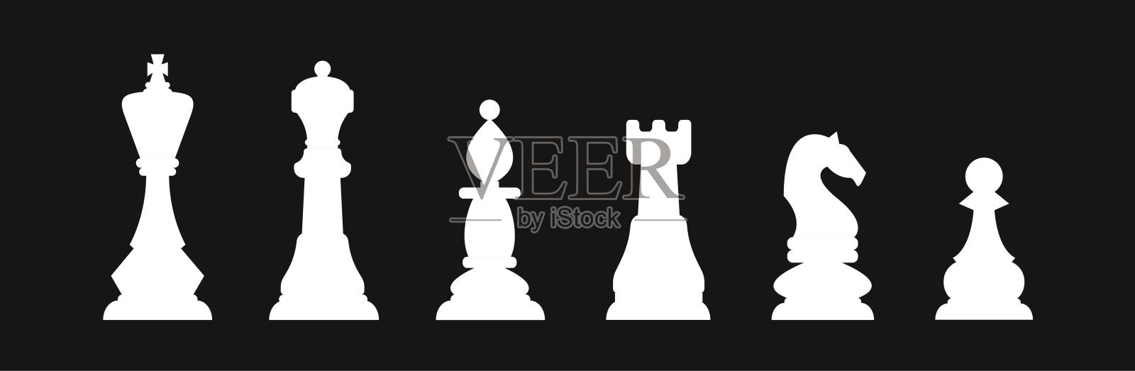 国际象棋棋子图标。棋盘游戏。黑色的轮廓孤立在白色的背景上插画图片素材