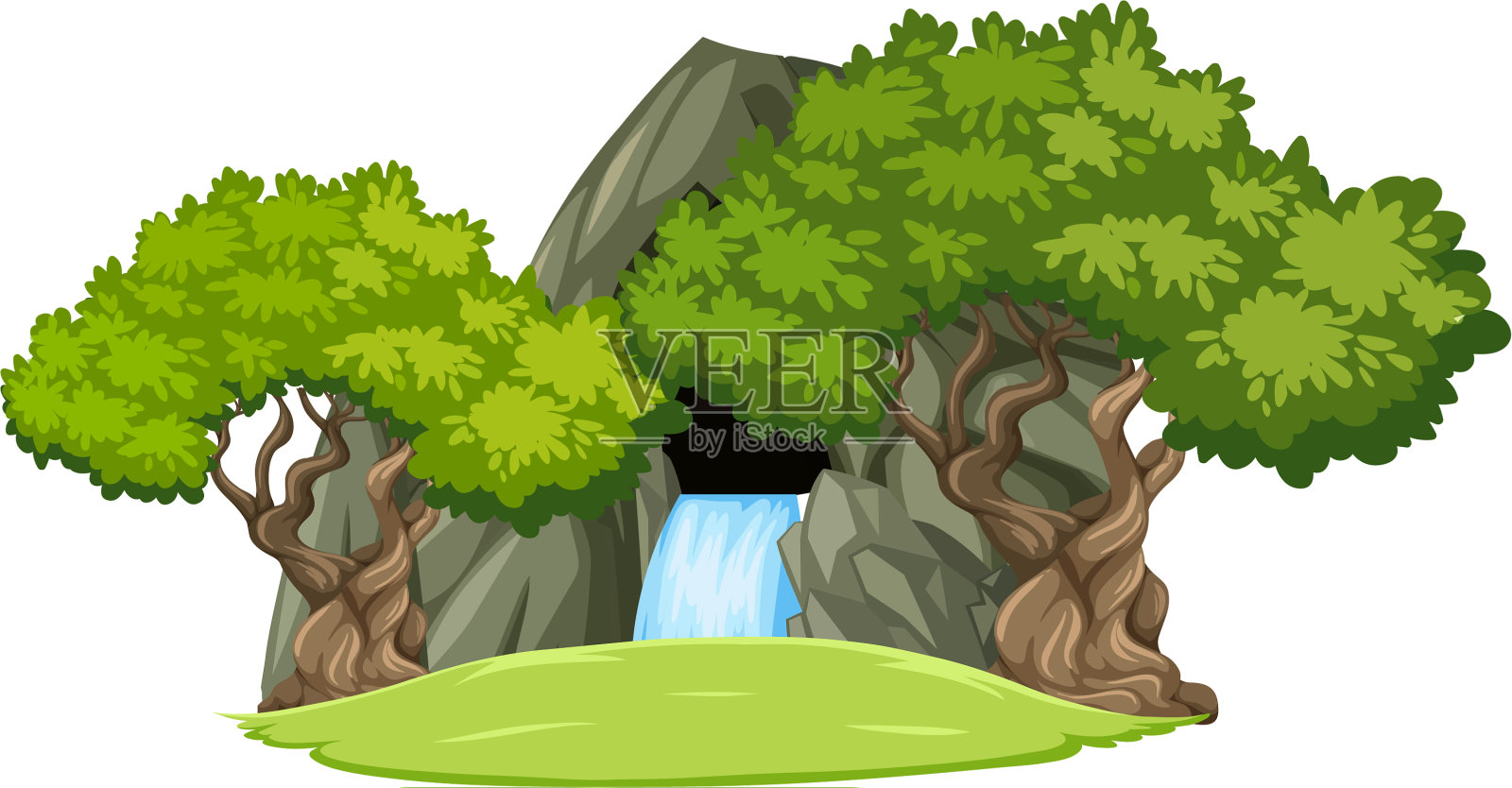 瀑布石洞与白树隔离设计元素图片