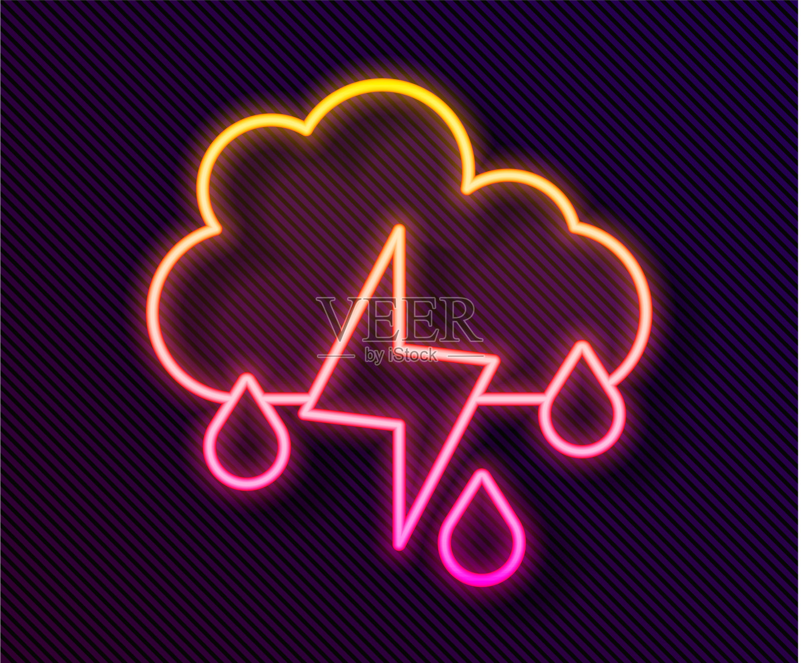 发光的霓虹线云与雨和闪电插画图片素材