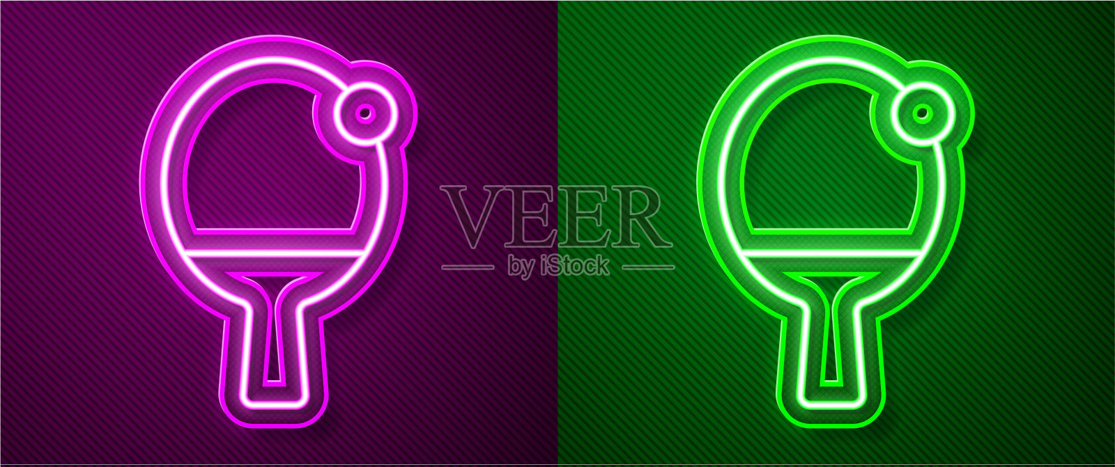 打乒乓球用的发光的氖线球拍插画图片素材