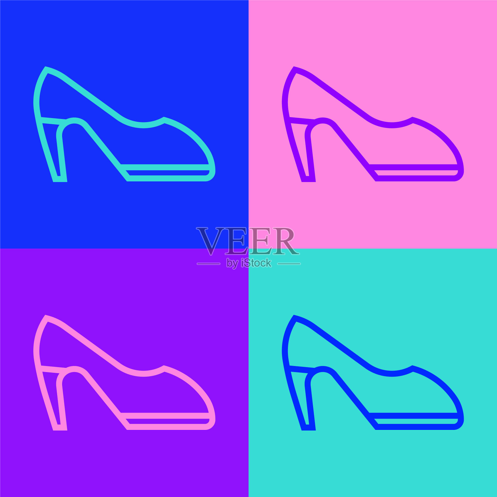 流行艺术系列女性鞋与高跟鞋图标插画图片素材