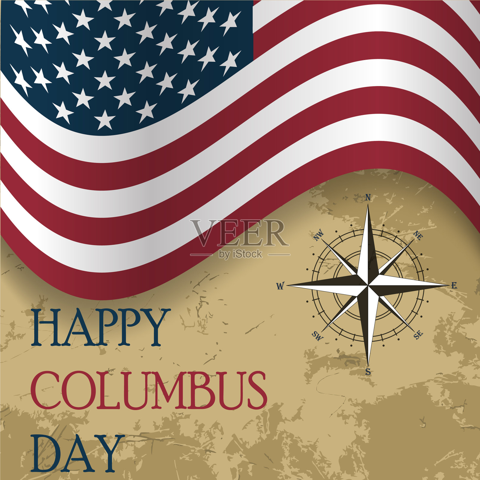 有美国国旗的哥伦布日插画图片素材