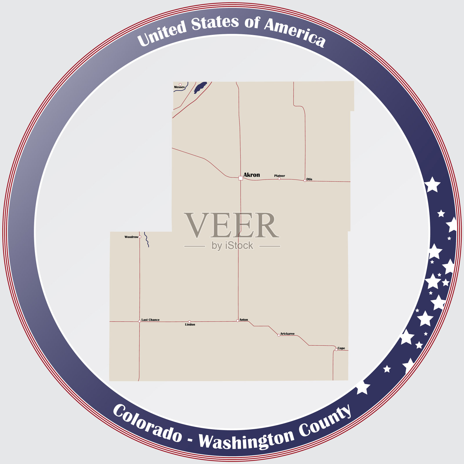 绘制科罗拉多州华盛顿县的地图插画图片素材