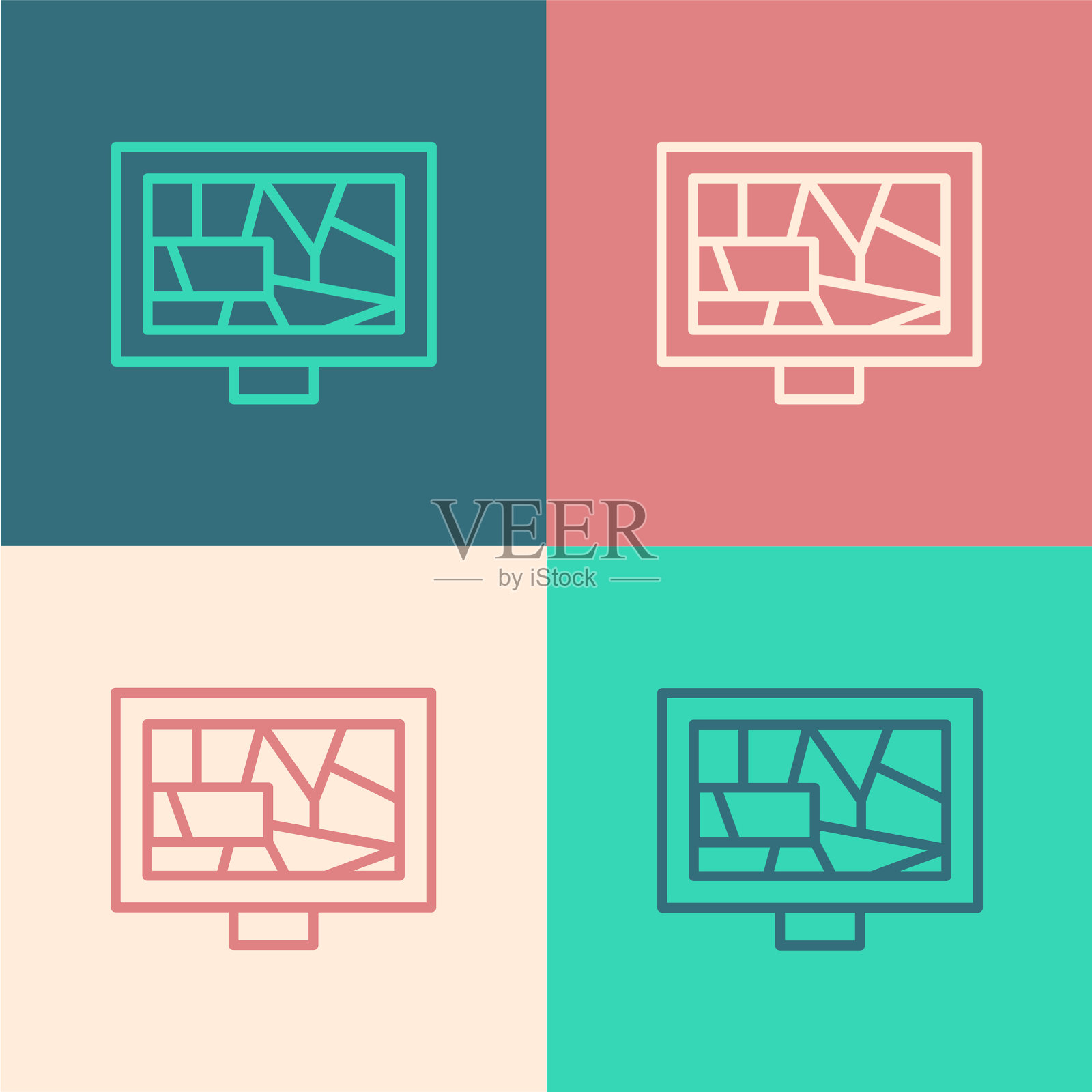 波普艺术线画艺术图标孤立在色彩上图标素材