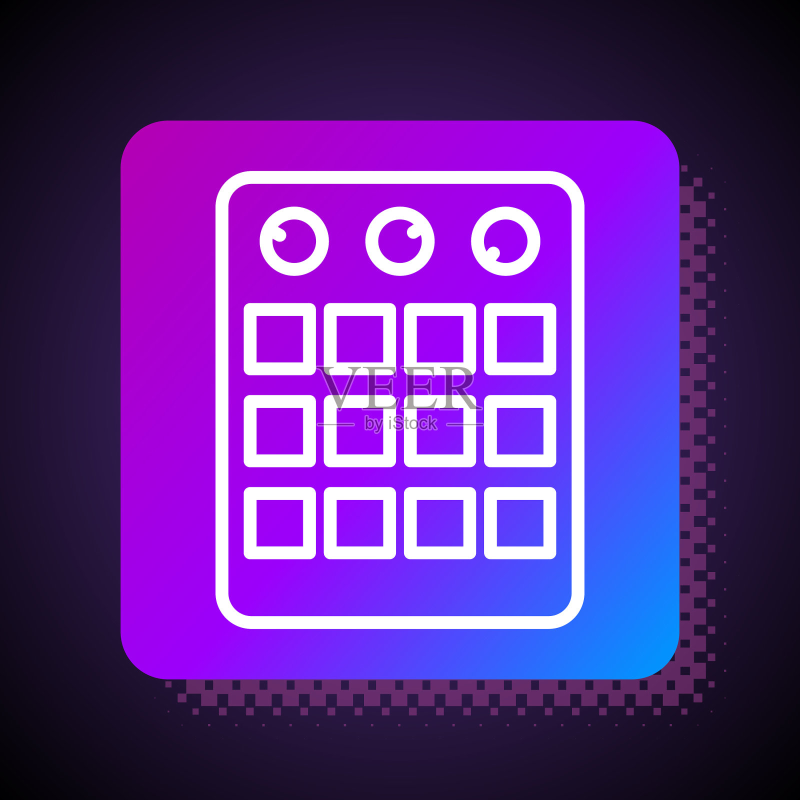 白线鼓机图标隔离在黑色上插画图片素材