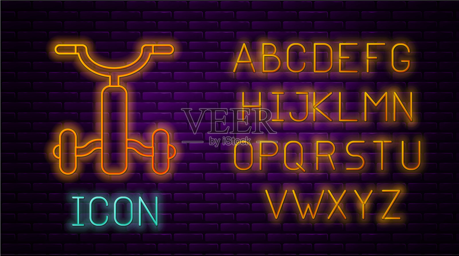 发光的霓虹线自行车为孩子图标孤立插画图片素材