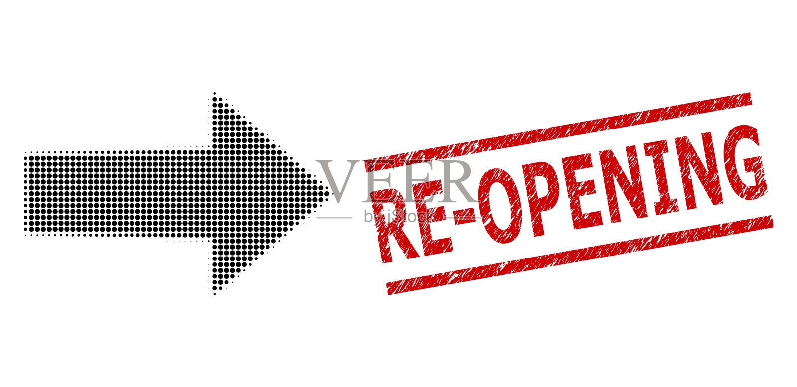 垃圾重新打开封条和半色调虚线箭头插画图片素材