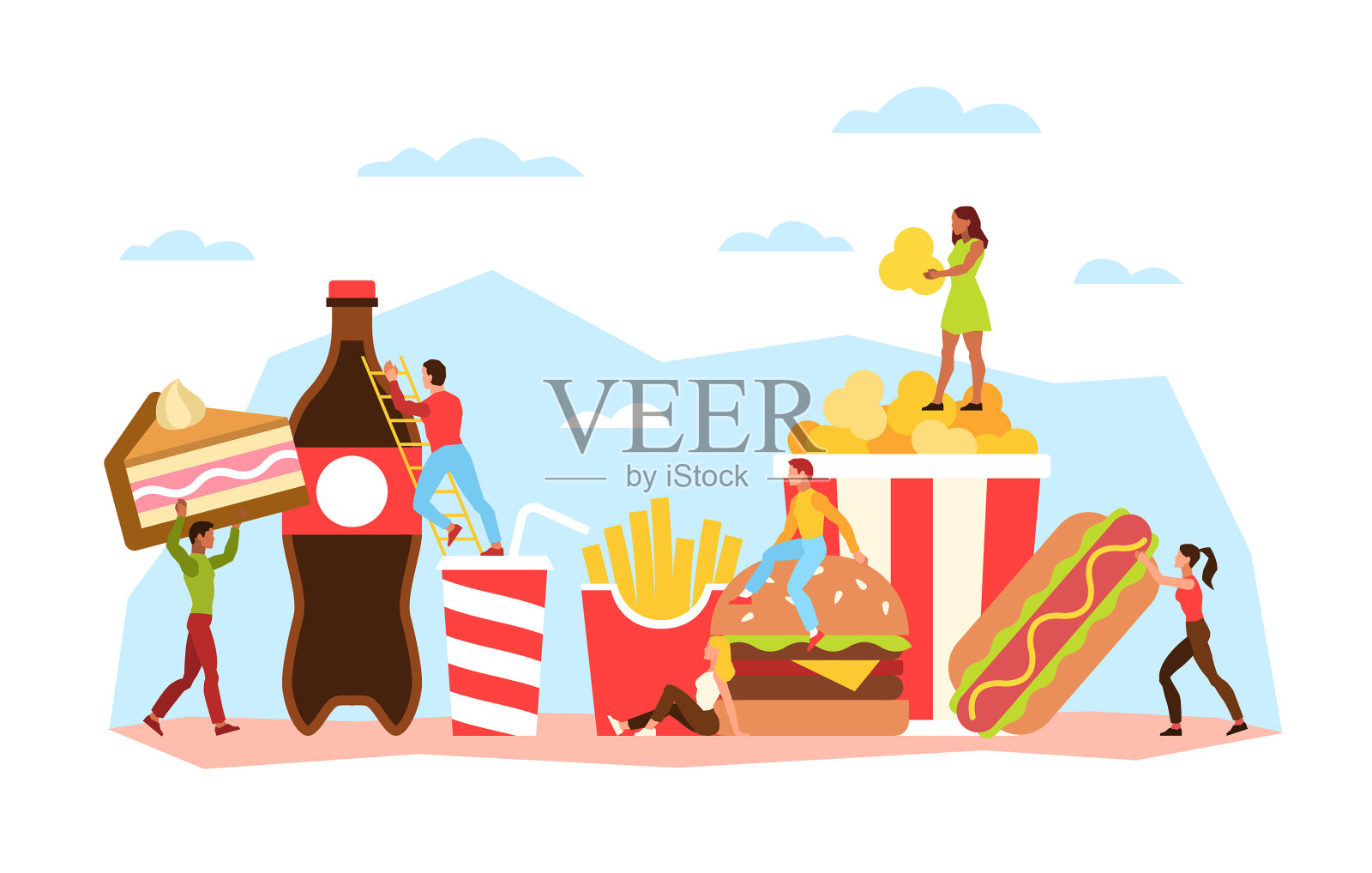 人与快餐小雄和插画图片素材