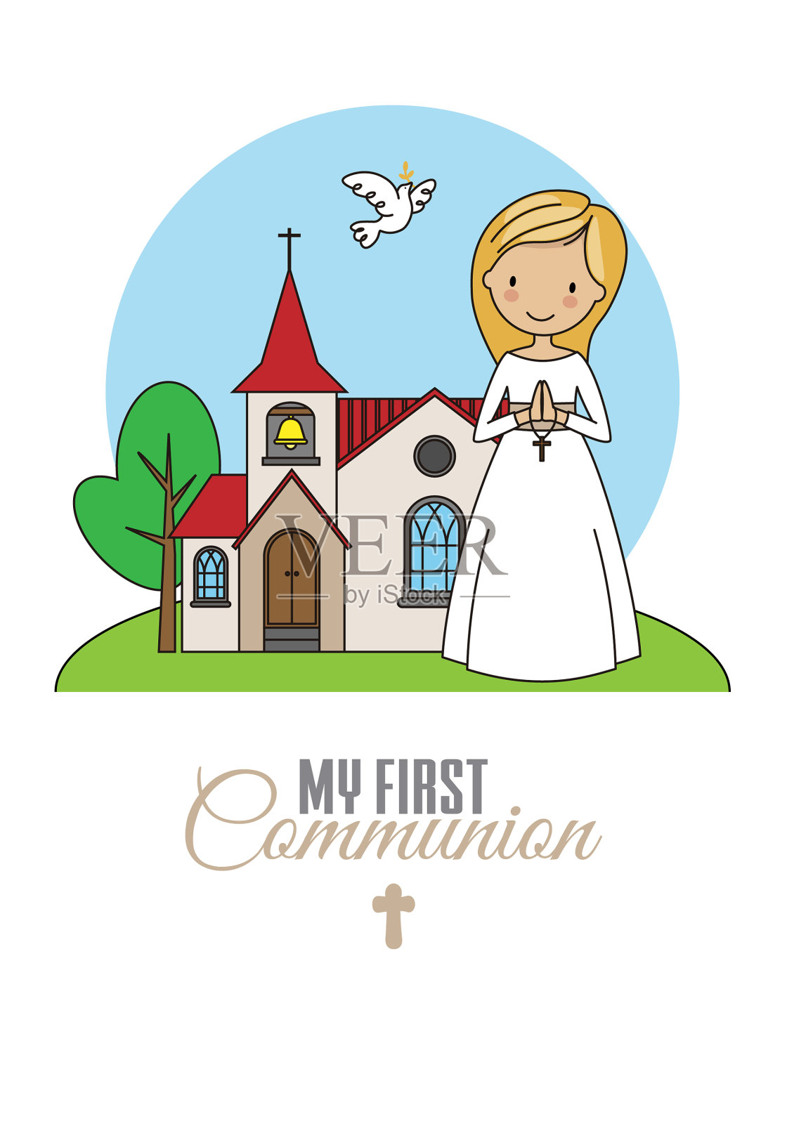 第一次领圣餐卡片的女孩在祈祷设计元素图片
