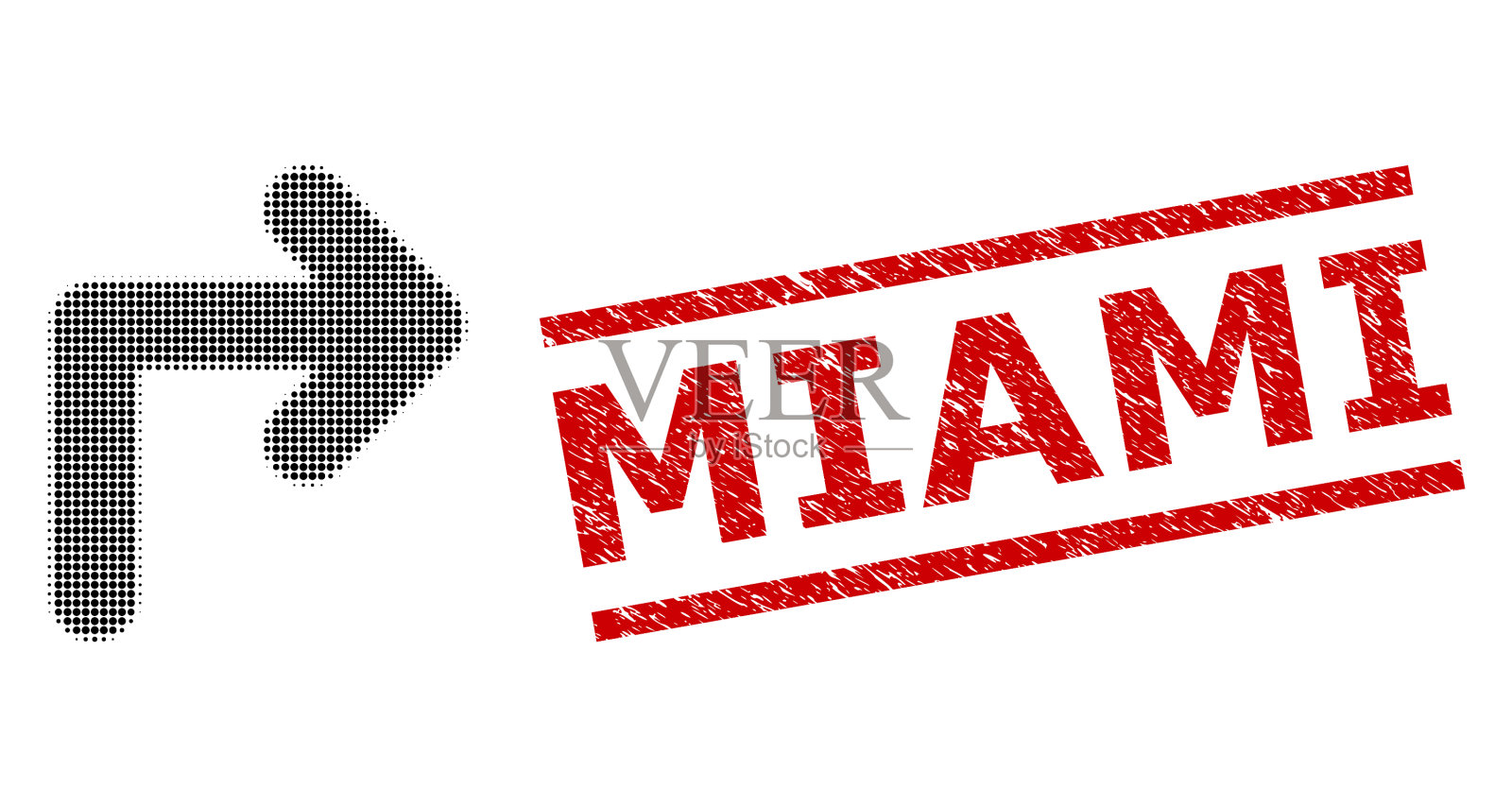 Grunge Miami印章和半色调虚线转弯插画图片素材