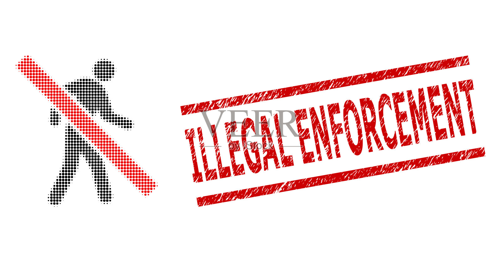 有纹理的非法执法印章和半色调插画图片素材