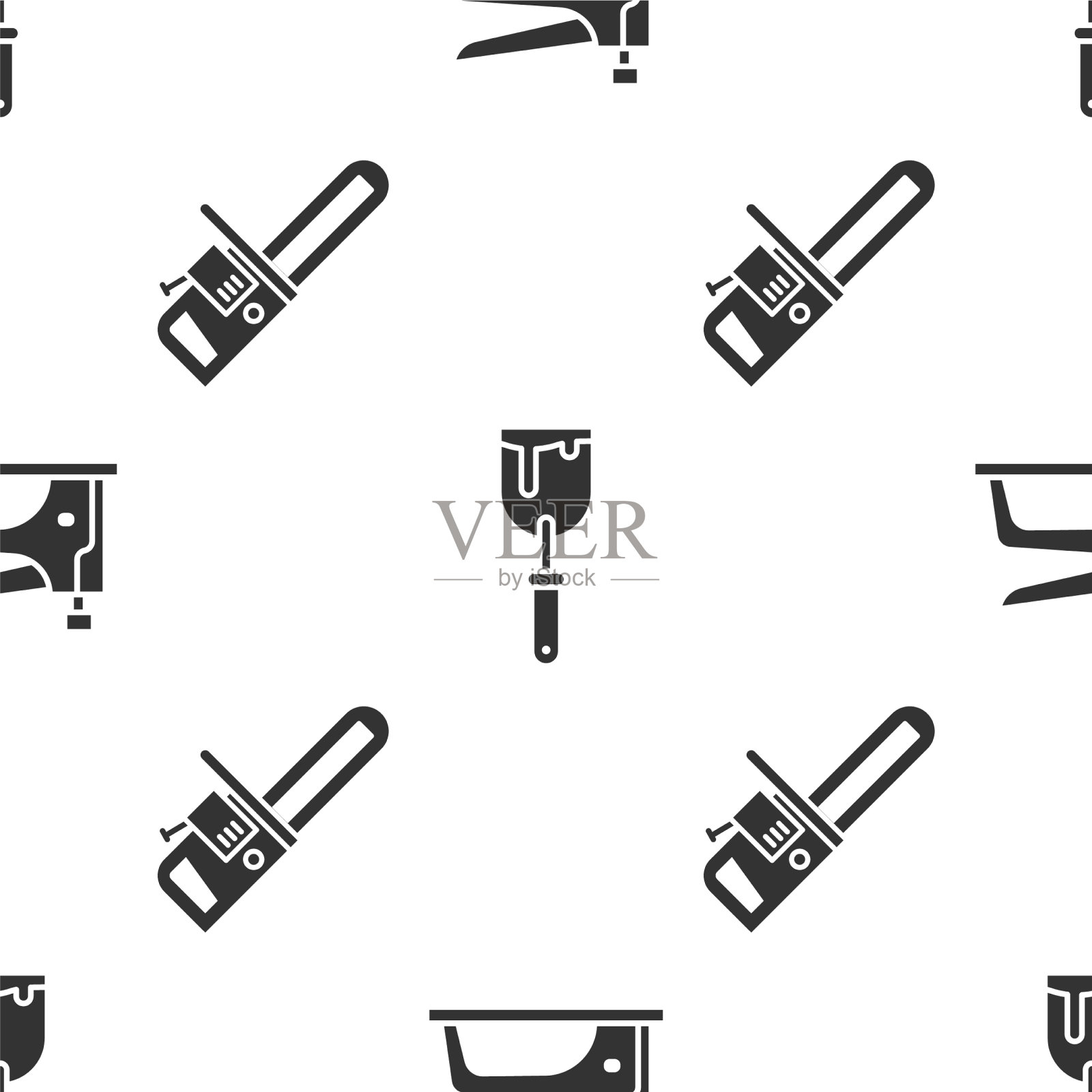 安装施工订书机油灰刀和链锯图标素材