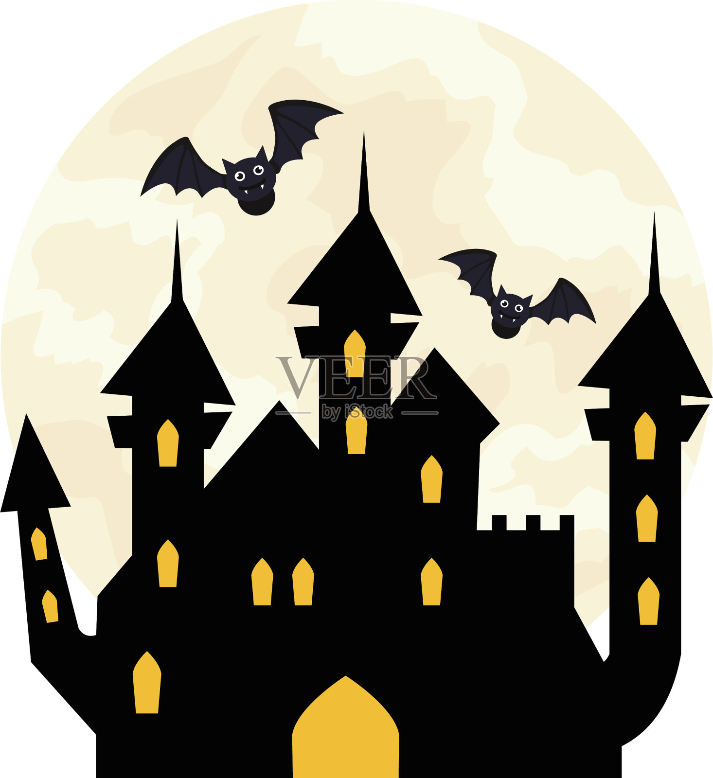 万圣节鬼屋城堡里有蝙蝠飞来飞去插画图片素材