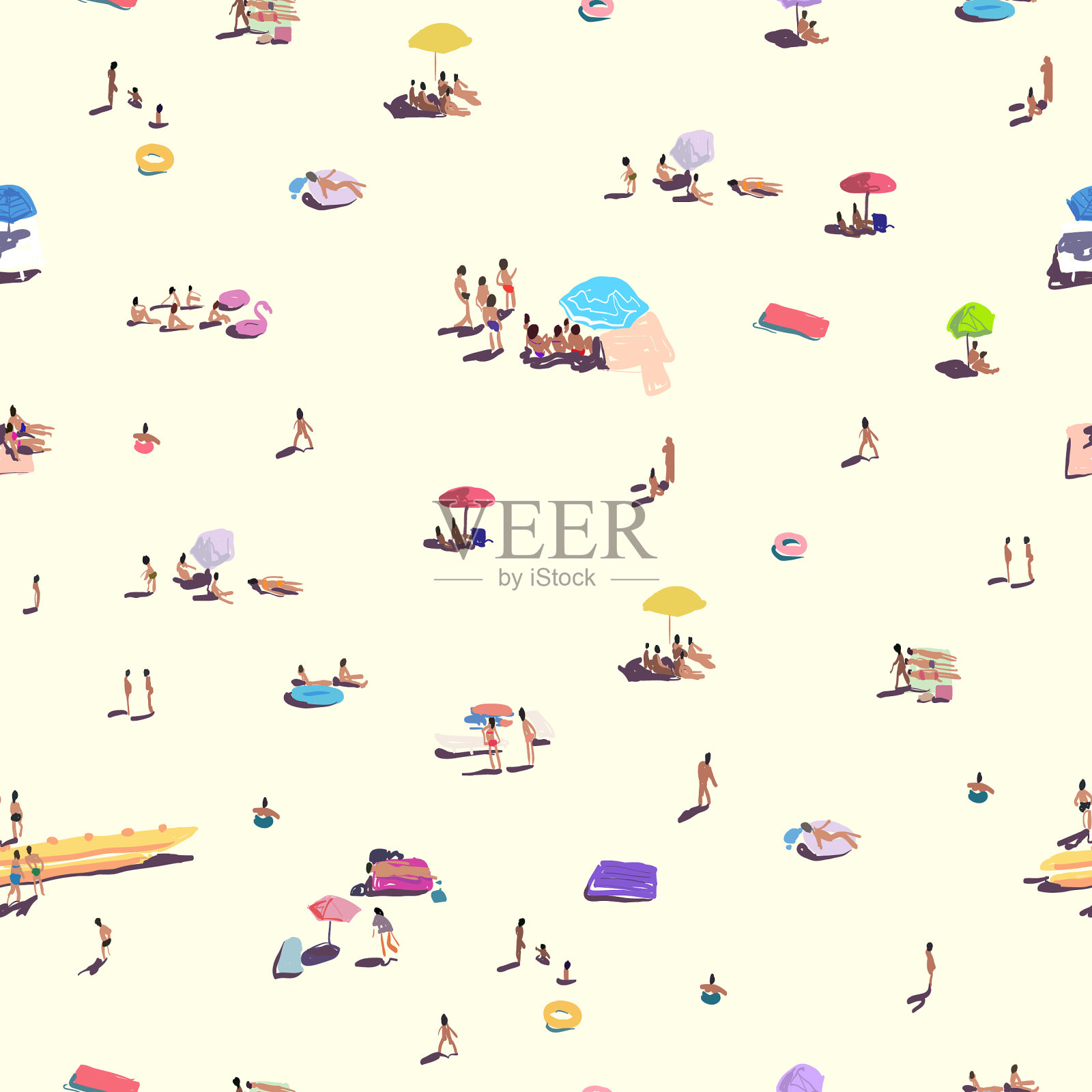 无缝模式，人们在沙滩上放松插画图片素材