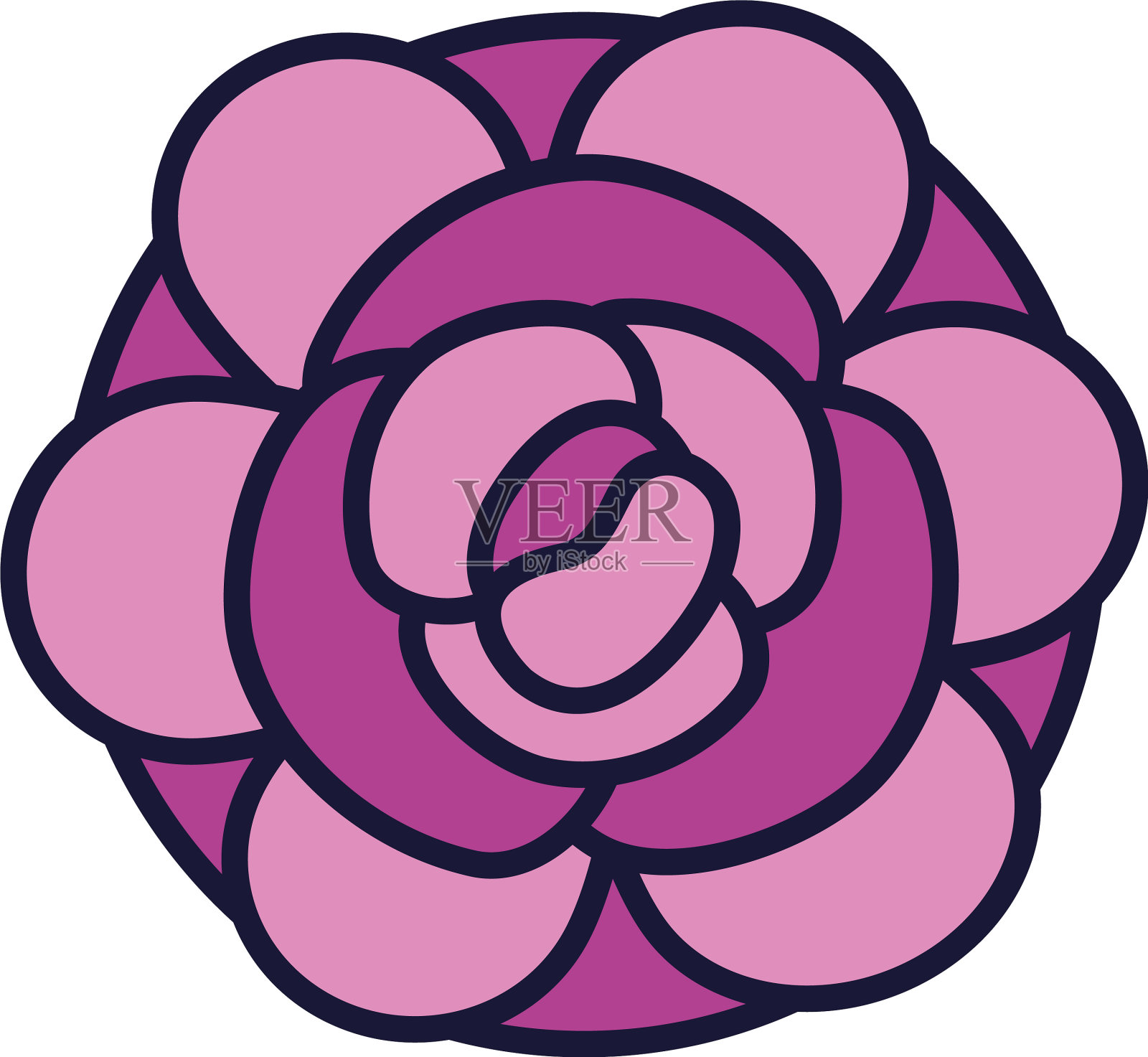 美丽的玫瑰图标线和填充风格设计元素图片