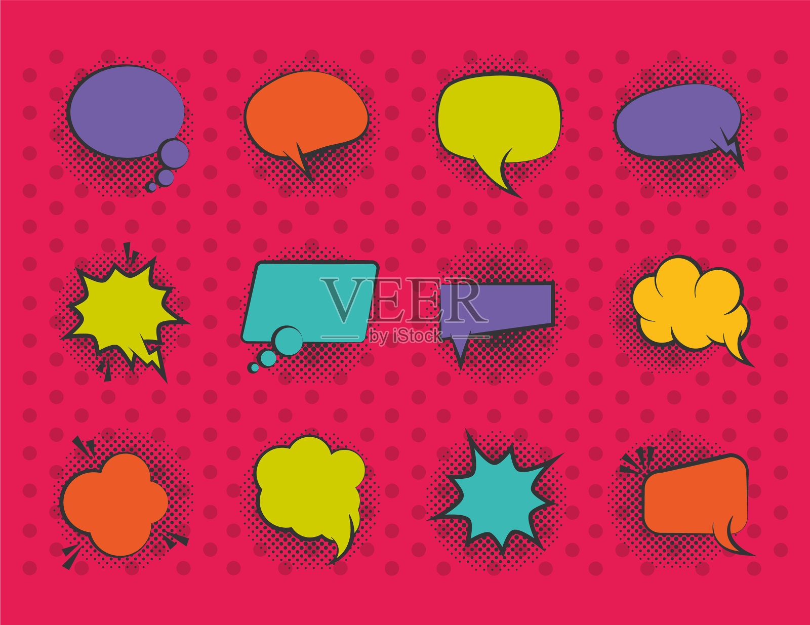 波普艺术复古喜剧空洞的演讲气泡半色调插画图片素材