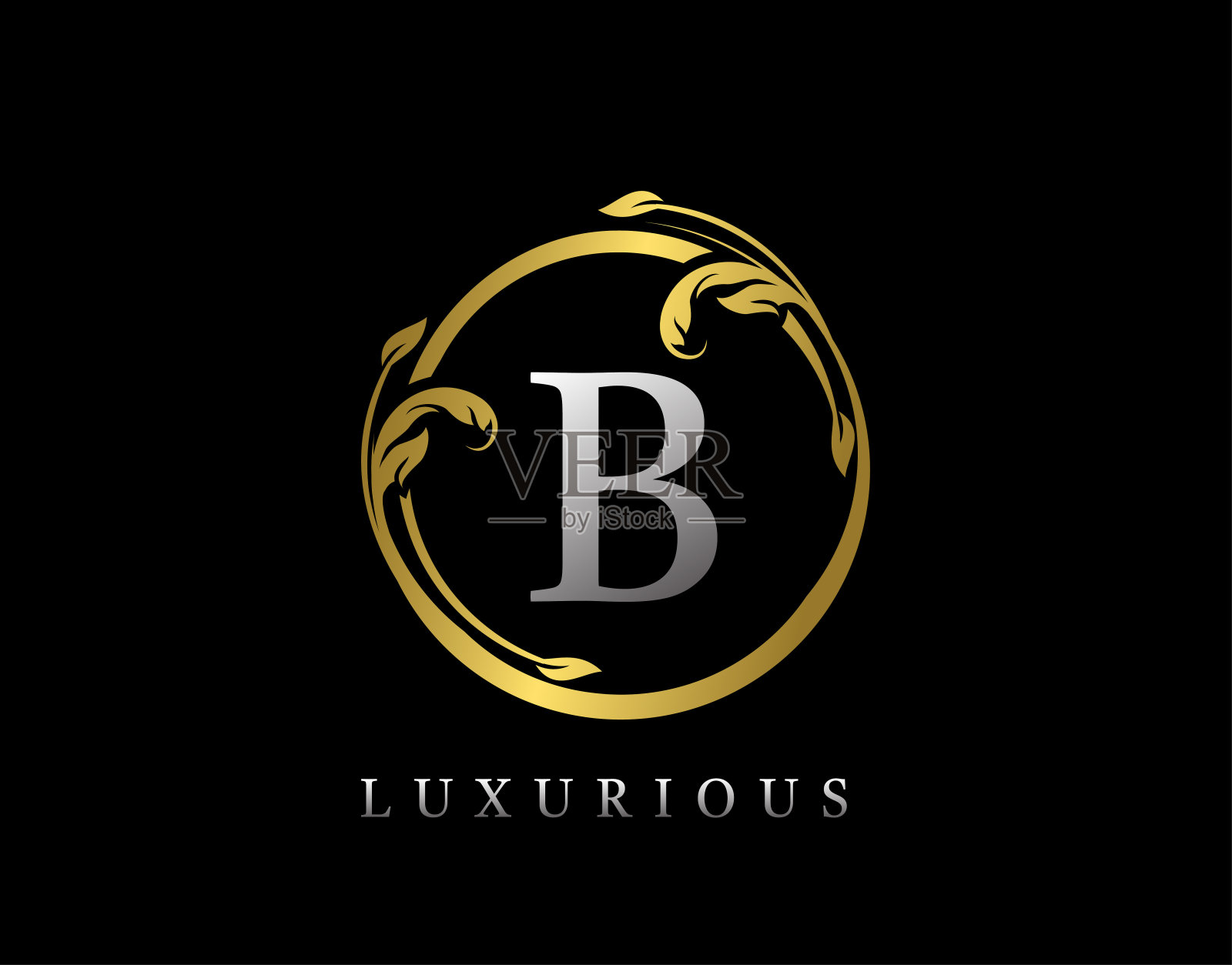 豪华圈金字B花设计。插画图片素材