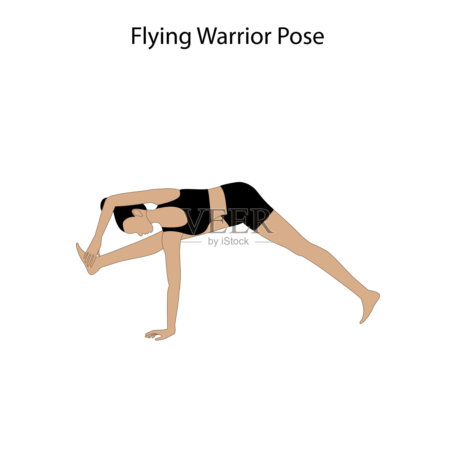 飞行勇士姿势瑜伽锻炼。健康生活方式矢量图插画图片素材